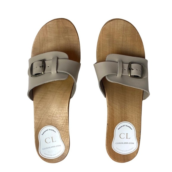 Clogsland Polish Leather Wooden Sandal Clog Open Toe Strappy Boho Cottagecore 40 - Picture 6 of 6